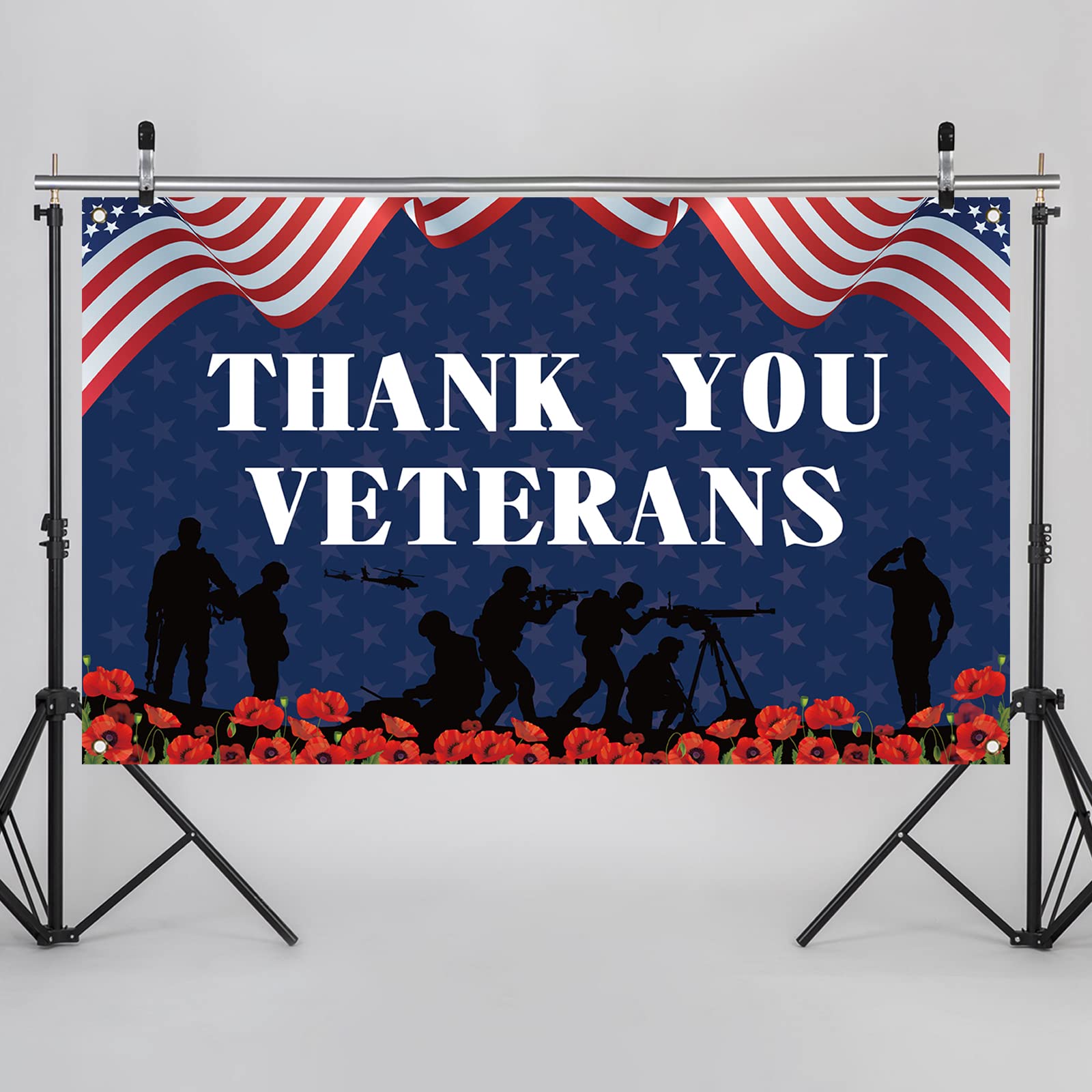 Veterans Day Backdrop Thank You Veterans Banner 4th of July Memorial Day Independence Day USA Patriotic Decorations and Supplies for Home Party