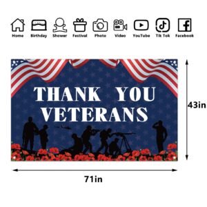 Veterans Day Backdrop Thank You Veterans Banner 4th of July Memorial Day Independence Day USA Patriotic Decorations and Supplies for Home Party