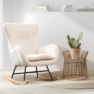 geevivo teddy velvet rocking chair, upholstered accent glider rocker for baby nursery, comfy armchair side chair with high backrest for living room, bedroom (gray, teddy velvet)