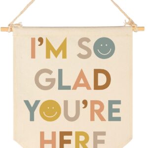 I'm So Glad You're Here-Classroom Decor-Inclusive Classroom Decor-Welcome Gift-Teacher Gift-Canvas Hanging Pennant Flag Banner Wall Sign Decor Gift-Birthday Christmas Gift