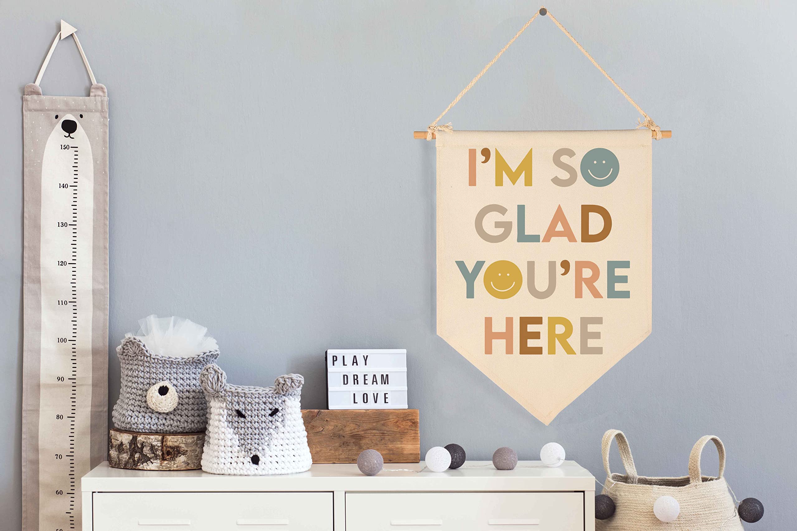 I'm So Glad You're Here-Classroom Decor-Inclusive Classroom Decor-Welcome Gift-Teacher Gift-Canvas Hanging Pennant Flag Banner Wall Sign Decor Gift-Birthday Christmas Gift