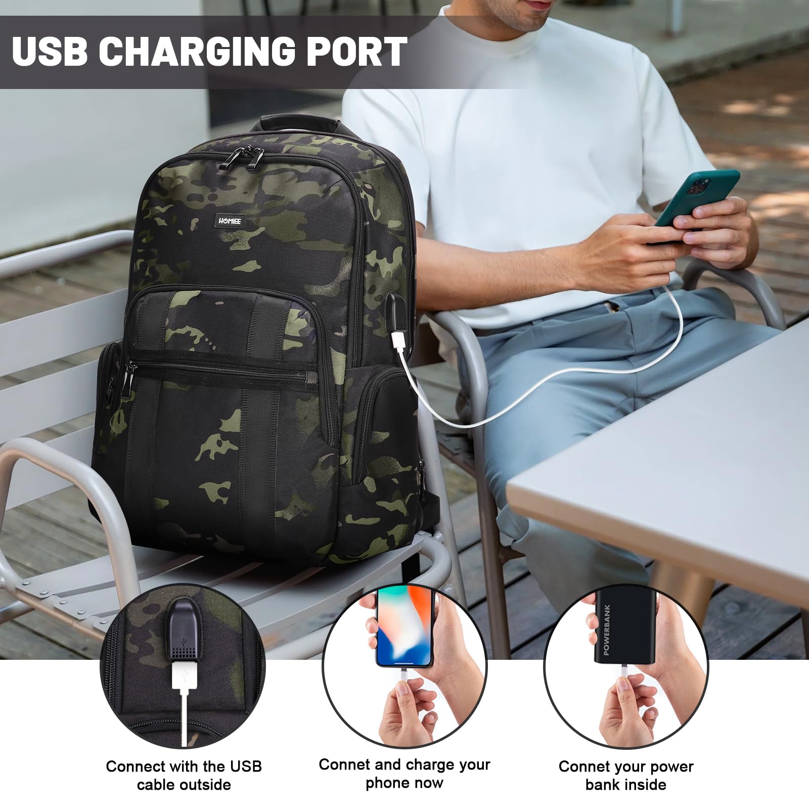 HOMIEE Travel Laptop Backpack 15.6 Inch Business Computer College Bag with USB Charging Port, Anti Theft Casual Daypack Carry On Backpack Hiking Rucksack for Men Women