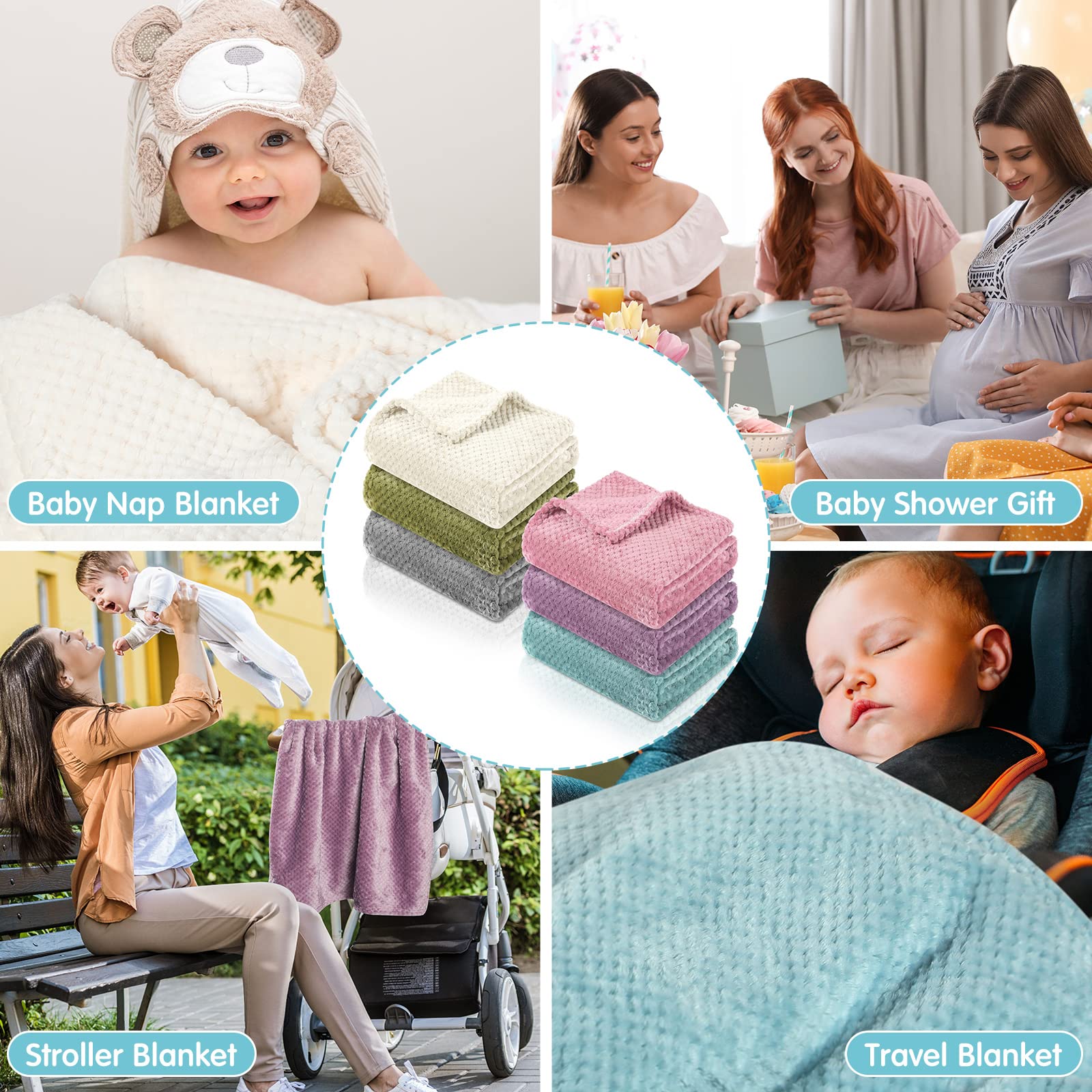 6 Pcs Baby Blanket Flannel Fuzzy Cozy Throw Blankets Soft Warm Fleece Sherpa Blanket for Newborn Infant and Toddler, Nursery Swaddling Blankets for Baby Kids,6 Colors (30 x 40 Inch)