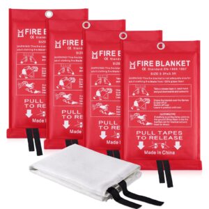 ajiaguo fire blanket for home emergency survival – fiberglass suspend fire flames suspension blankets for home and kitchen school grill garage house warehouse safety (4 white fire blankets)