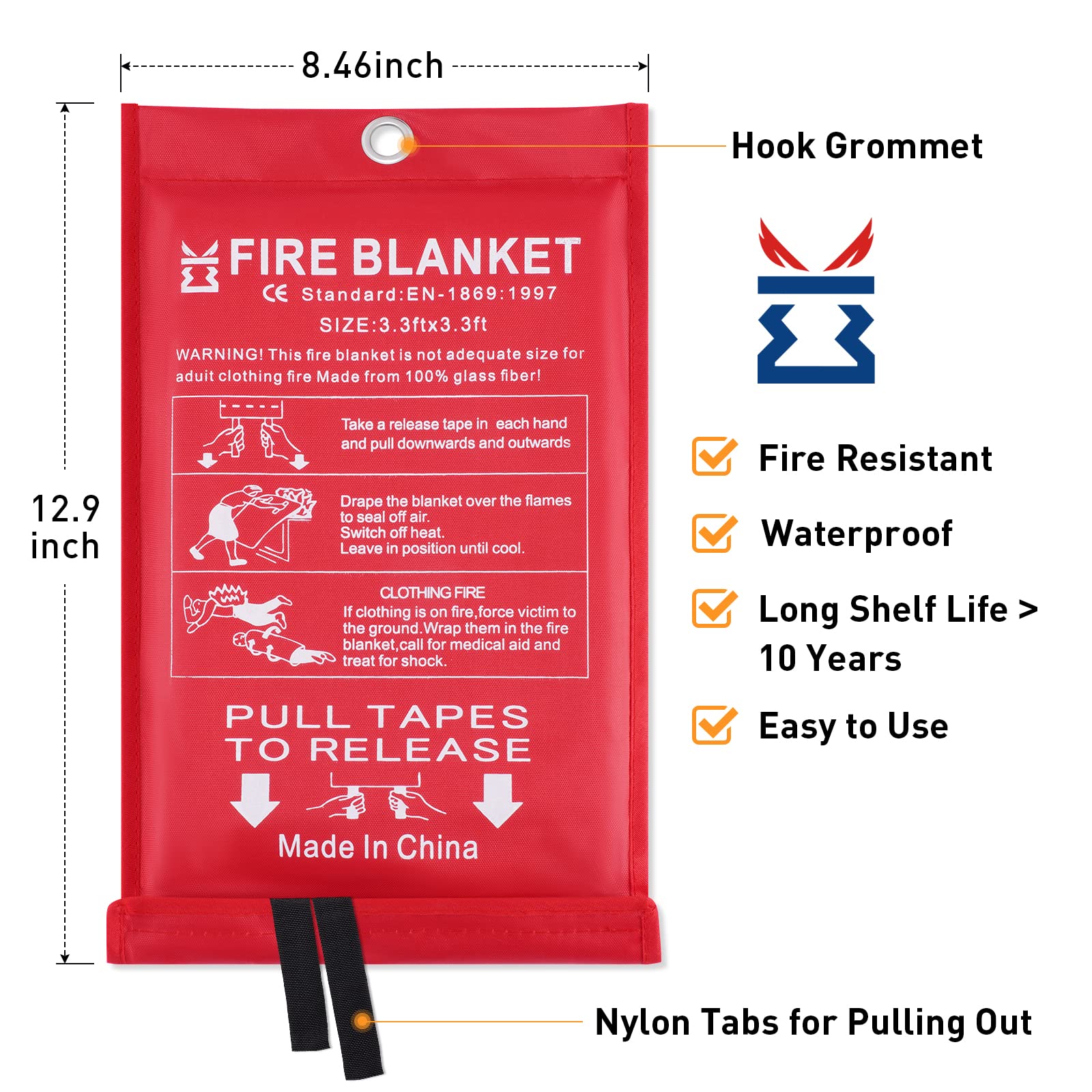 Ajiaguo Fire Blanket for Home Emergency Survival – Fiberglass Suspend Fire Flames Suspension Blankets for Home and Kitchen School Grill Garage House Warehouse Safety (4 White Fire Blankets)