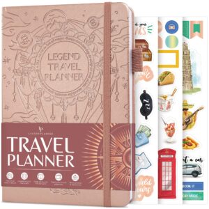 legend travel planner – vacation itinerary organizer for solo travel & couples – travelling journal for women & men – traveling log with expense tracker & packing list – hardcover (rose gold)