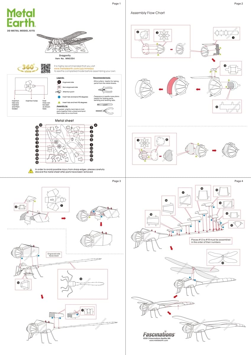 Metal Earth Dragonfly 3D Metal Model Kit Bundle with Tweezers Fascinations