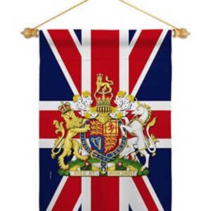 Queen Elizabeth II Flag Coat of Arms United Kingdom Garden Flag - Set Wood Dowel Sweet Life Sympathy Remembrance Bereavement Emotion Postive - House Banner Small Yard Gift Double-Sided 13 X 18.5