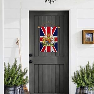 Queen Elizabeth II Flag Coat of Arms United Kingdom Garden Flag - Set Wood Dowel Sweet Life Sympathy Remembrance Bereavement Emotion Postive - House Banner Small Yard Gift Double-Sided 13 X 18.5