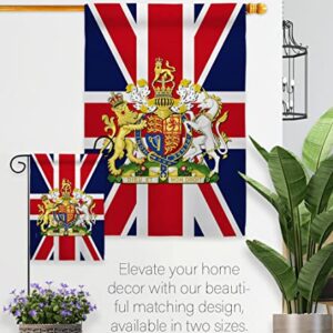 Queen Elizabeth II Flag Coat of Arms United Kingdom Garden Flag - Set Wood Dowel Sweet Life Sympathy Remembrance Bereavement Emotion Postive - House Banner Small Yard Gift Double-Sided 13 X 18.5