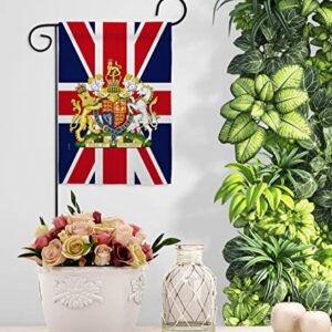 Queen Elizabeth II Flag Coat of Arms United Kingdom Garden Flag - Set Wood Dowel Sweet Life Sympathy Remembrance Bereavement Emotion Postive - House Banner Small Yard Gift Double-Sided 13 X 18.5