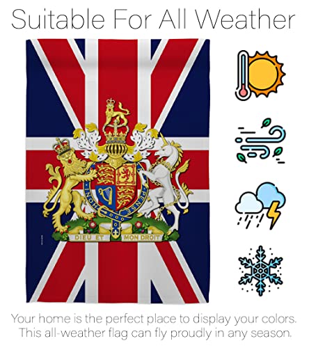 Queen Elizabeth II Flag Coat of Arms United Kingdom Garden Flag - Set Wood Dowel Sweet Life Sympathy Remembrance Bereavement Emotion Postive - House Banner Small Yard Gift Double-Sided 13 X 18.5