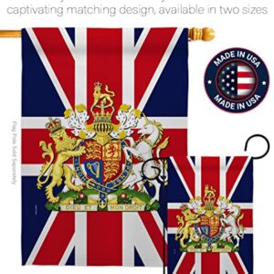 Queen Elizabeth II Flag Coat of Arms United Kingdom Garden Flag - Set Wood Dowel Sweet Life Sympathy Remembrance Bereavement Emotion Postive - House Banner Small Yard Gift Double-Sided 13 X 18.5