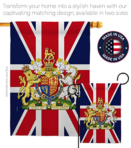 Queen Elizabeth II Flag Coat of Arms United Kingdom Garden Flag - Set Wood Dowel Sweet Life Sympathy Remembrance Bereavement Emotion Postive - House Banner Small Yard Gift Double-Sided 13 X 18.5