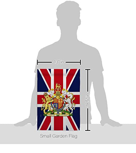 Queen Elizabeth II Flag Coat of Arms United Kingdom Garden Flag - Set Wood Dowel Sweet Life Sympathy Remembrance Bereavement Emotion Postive - House Banner Small Yard Gift Double-Sided 13 X 18.5