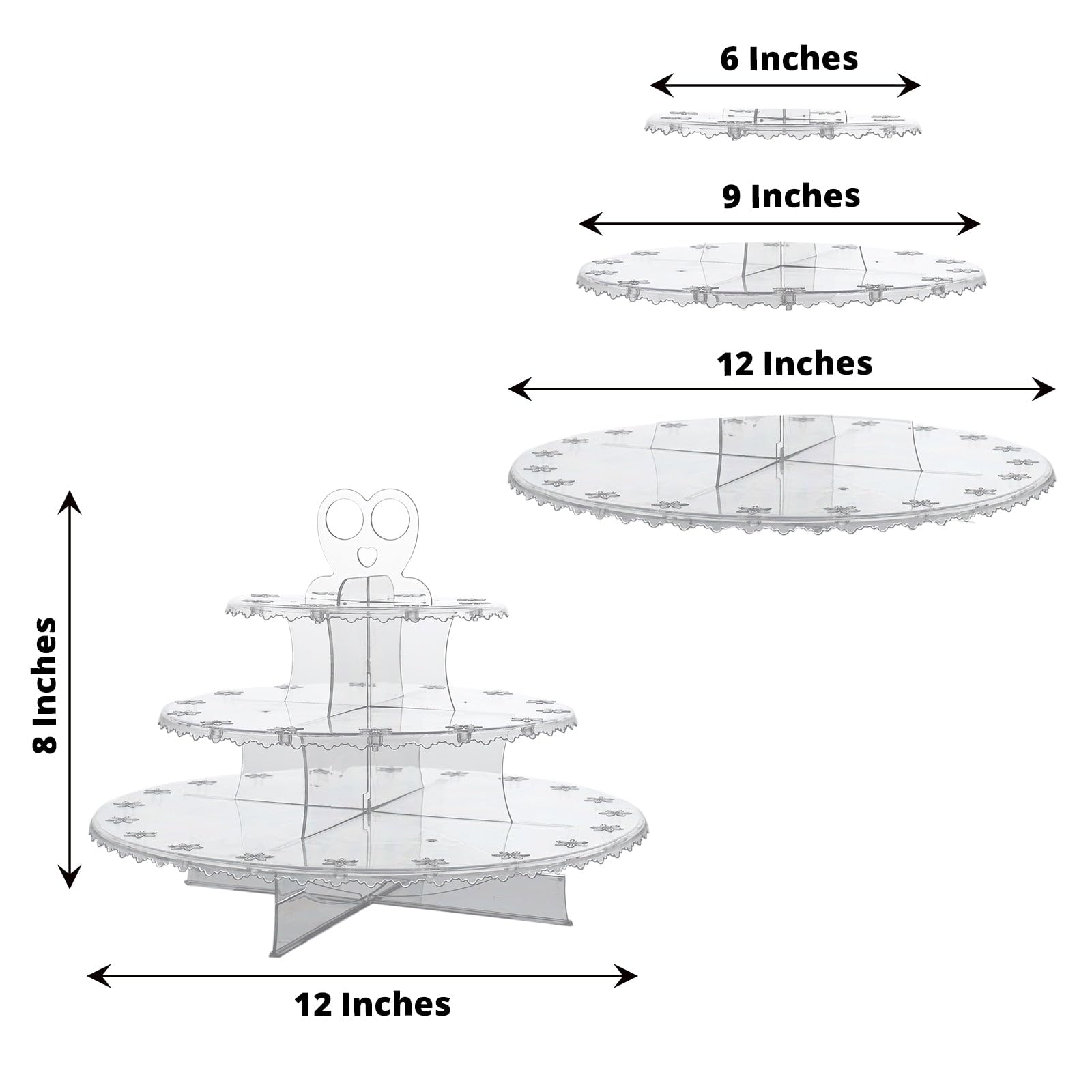 Efavormart 12" Clear 3-Tier Round Reusable Plastic Cake Pop Holder Cupcake Stand Dessert Tower with Floral Cut Rims