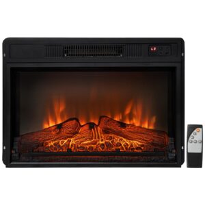 costway electric fireplace insert 23-inch wide, 1400w recessed fireplace heater with remote control, 3 led flame effects, 6h timer, electric fireplace for bedroom home office indoor use, black