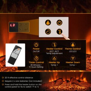 COSTWAY Electric Fireplace Insert 23-inch Wide, 1400W Recessed Fireplace Heater with Remote Control, 3 LED Flame Effects, 6H Timer, Electric Fireplace for Bedroom Home Office Indoor Use, Black