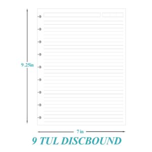 ZGMJ Classic Size Discbound Lined Refill Paper, 9-Disc Discbound Pre-punched Happy Planner Inserts, 100Sheets/200Pages Loose-Leaf Paper, 100gsm White Paper, 7x9.25 in