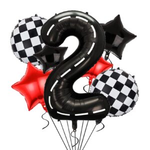 Race Car Birthday Party Balloons,40 Inch Big Mylar Foil Racetrack Number Balloon 2 Black for Boys Two Fast Birthday Party Decorations,Race Car Theme Party Decorations Supplies 9 Pcs Set