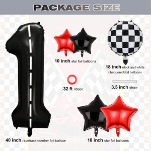 Race Car Birthday Party Balloons,40 Inch Big Mylar Foil Racetrack Number Balloon 1 Black for Baby Shower Boys 1st Birthday Party Decorations,Race Car Theme Party Decorations Supplies 7 Pcs Set
