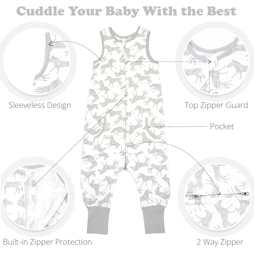Baby Sleep Sack 12-24 Months, 0.5 TOG Sleep Sack Baby Wearable Blanket, Toddler Baby Sleep Sack with Feet, Sleeveless Breathable Sleep Sacks, Grey
