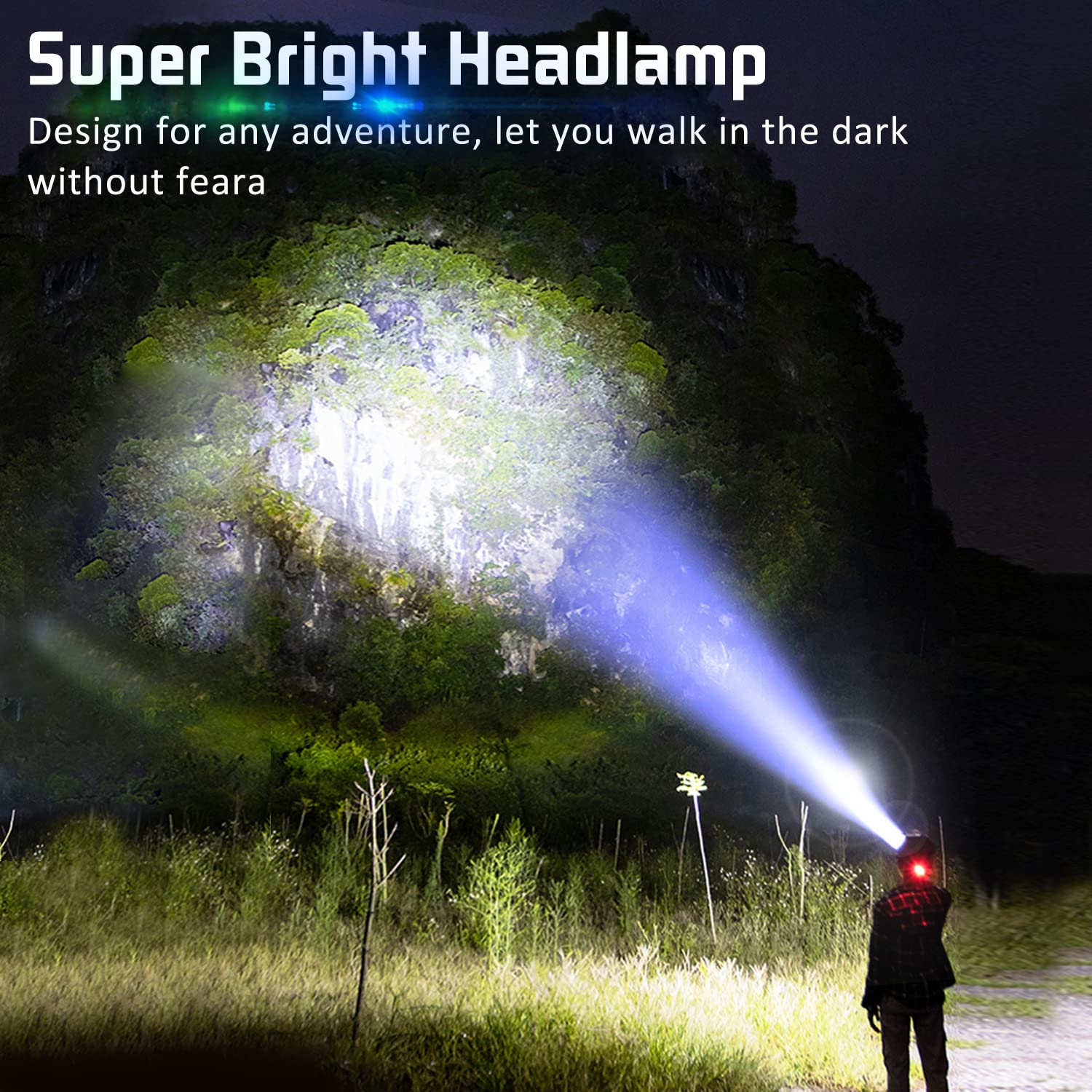 Aikertec Headlamp Rechargeable, 150000LM Super Bright Headlamp for Adults with Motion Sensors, 7 Modes, Zoomable, IP68 Waterproof Head Flashlight for Camping Hunting Fishing (Batteries Included)