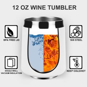 Wine Because Punching People In The Face is Illegal Funny Wine Tumbler for Women - Novelty Birthday, Christmas Gifts for Women, Mom, Wife, Sister, Friend, Nurse, Coworker, 12 oz Insulated Wine Cups