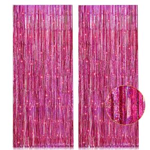 2 pack 3.2ft x 8.2ft pink metallic tinsel foil fringe curtains backdrop for pink party birthday wedding bachelorette baby shower holiday party decorations photo booth props