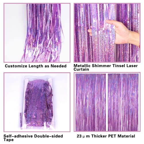 2 Pack 3.2ft x 8.2ft Pink Metallic Tinsel Foil Fringe Curtains Backdrop for Pink Party Birthday Wedding Bachelorette Baby Shower Holiday Party Decorations Photo Booth Props