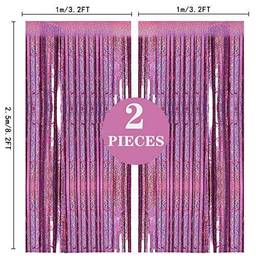 2 Pack 3.2ft x 8.2ft Pink Metallic Tinsel Foil Fringe Curtains Backdrop for Pink Party Birthday Wedding Bachelorette Baby Shower Holiday Party Decorations Photo Booth Props