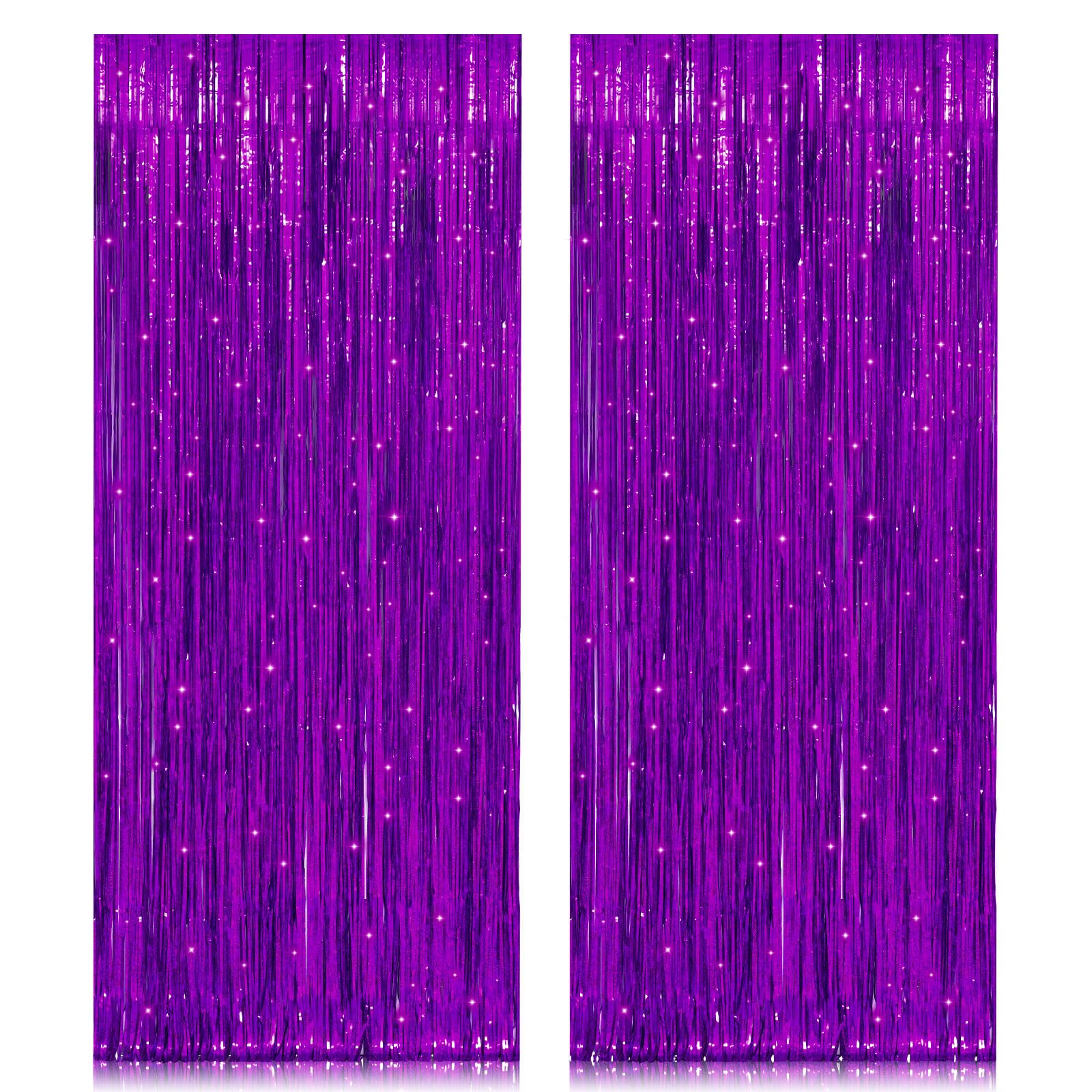 2 Pack 3.2ft x 8.2ft Purple Metallic Tinsel Foil Fringe Curtains, Large Photo Booth Backdrop Streamer Curtain for Party Door Wall Curtains Wedding Bachelorette Birthday Christmas New Year Decorations