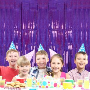 2 Pack 3.2ft x 8.2ft Purple Metallic Tinsel Foil Fringe Curtains, Large Photo Booth Backdrop Streamer Curtain for Party Door Wall Curtains Wedding Bachelorette Birthday Christmas New Year Decorations