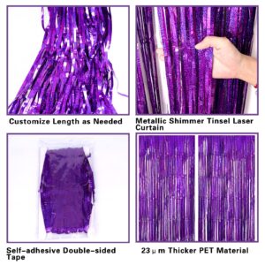 2 Pack 3.2ft x 8.2ft Purple Metallic Tinsel Foil Fringe Curtains, Large Photo Booth Backdrop Streamer Curtain for Party Door Wall Curtains Wedding Bachelorette Birthday Christmas New Year Decorations