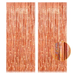 2 pack 3.2ft x 8.2ft rose gold foil fringe curtain backdrop, metallic tinsel foil fringe streamer curtains photo booth props, ideal for bachelorette birthday christmas new year party decorations