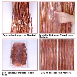 2 Pack 3.2ft x 8.2ft Rose Gold Foil Fringe Curtain Backdrop, Metallic Tinsel Foil Fringe Streamer Curtains Photo Booth Props, Ideal for Bachelorette Birthday Christmas New Year Party Decorations