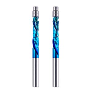 bititz 2pcs sprial flush trim router bit compression cutting with coating 1/4" shank 1-1/8" cutting length up down carbide mill for woodwork template
