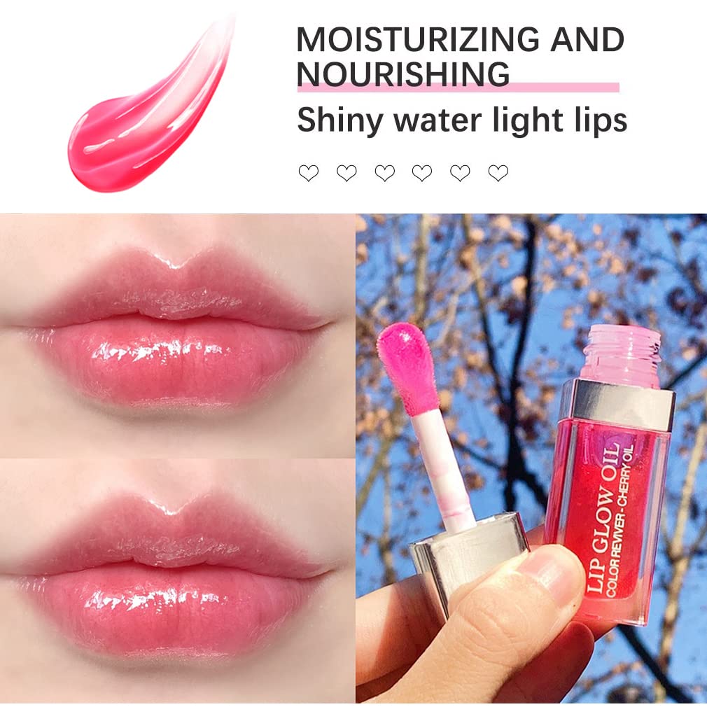 Charm Kiss Hydrating Lip Oil Plumping Lip Tint Moisturizing Gloss Lip Care Glass Transparent Toot Lip Oil Tinted, Fresh Texture, Long Lasting Nourishing Lip Glow