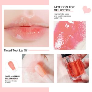 Charm Kiss Hydrating Lip Oil Plumping Lip Tint Moisturizing Gloss Lip Care Glass Transparent Toot Lip Oil Tinted, Fresh Texture, Long Lasting Nourishing Lip Glow