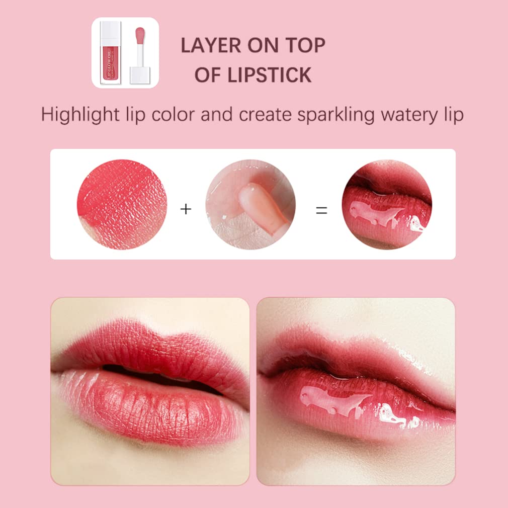 Charm Kiss Hydrating Lip Oil Plumping Lip Tint Moisturizing Gloss Lip Care Glass Transparent Toot Lip Oil Tinted, Fresh Texture, Long Lasting Nourishing Lip Glow