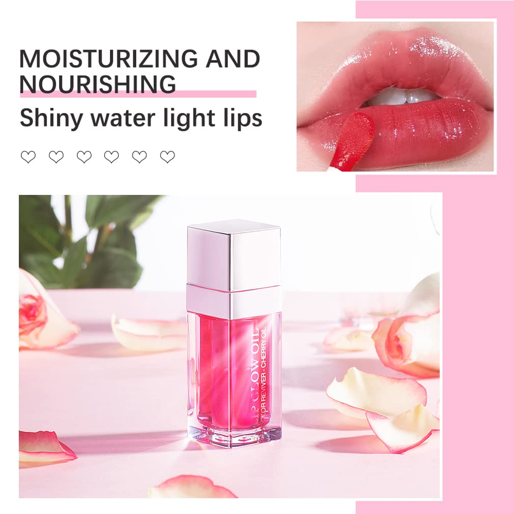 Charm Kiss Hydrating Lip Oil Plumping Lip Tint Moisturizing Gloss Lip Care Glass Transparent Toot Lip Oil Tinted, Fresh Texture, Long Lasting Nourishing Lip Glow