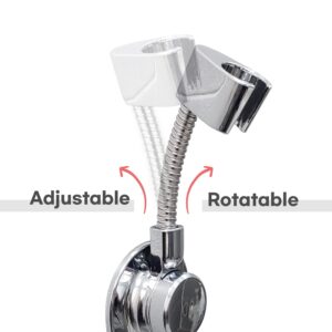 BathBeyond Adjustable Shower Head Holder - Universal Wall Mount with Flexible Vacuum Suction Cup & Adhesive Sticker, Easy Installation for Handheld Showers No-Drill Shower Accessory Shower Head Stand