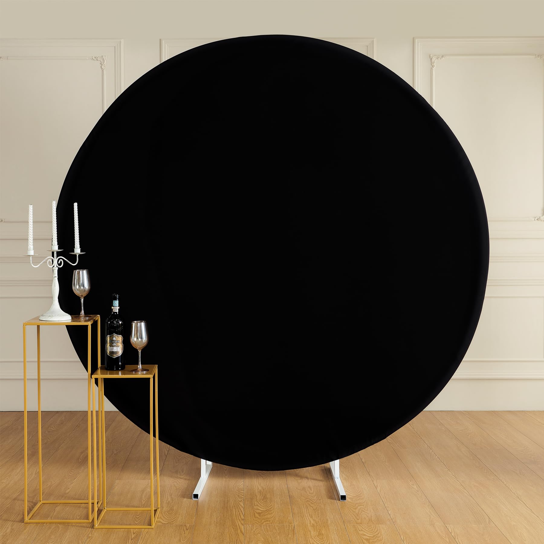 7.2ft Black Round Backdrop Cover for 7ft / 7.2ft Circle Stand, Wrinkle Free Stretchy Circle Arch Round Backdrop Cover for Party Wedding Birthday Baby Shower Photography