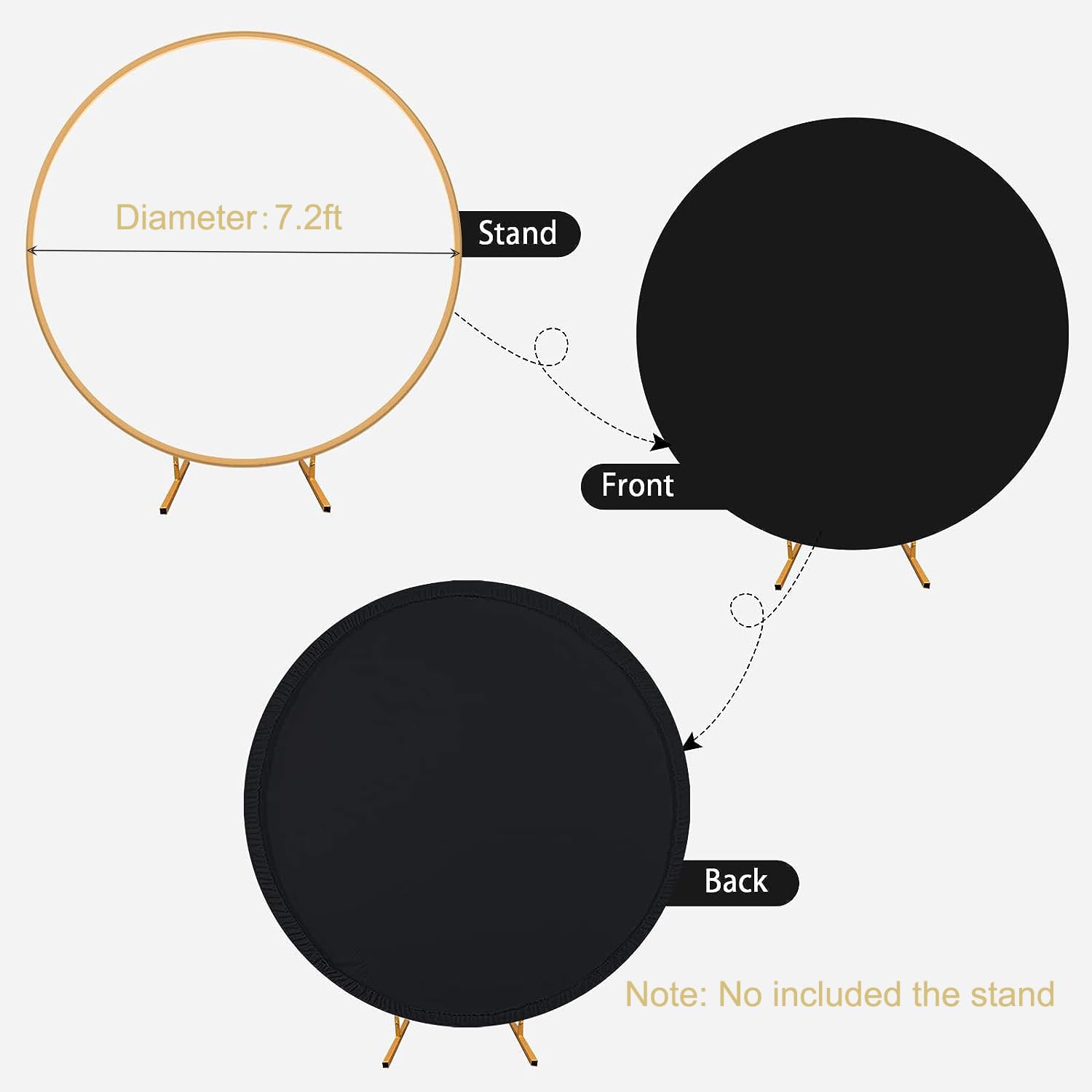 7.2ft Black Round Backdrop Cover for 7ft / 7.2ft Circle Stand, Wrinkle Free Stretchy Circle Arch Round Backdrop Cover for Party Wedding Birthday Baby Shower Photography