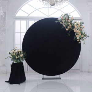 7.2ft Black Round Backdrop Cover for 7ft / 7.2ft Circle Stand, Wrinkle Free Stretchy Circle Arch Round Backdrop Cover for Party Wedding Birthday Baby Shower Photography