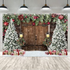 lofaris winter christmas backdrop xmas photography backdrop rustic barn wood door backdrop xmas tree snow gift bell kids adult family supplies banner party baby shower decoration background 9x6ft