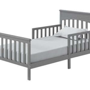 Oxford Baby Harper Wood Frame Toddler Bed with Guardrails and Flat-Top -Headboard, Dove Gray