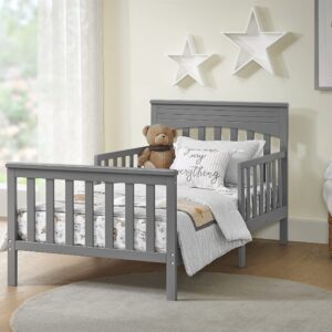 Oxford Baby Harper Wood Frame Toddler Bed with Guardrails and Flat-Top -Headboard, Dove Gray