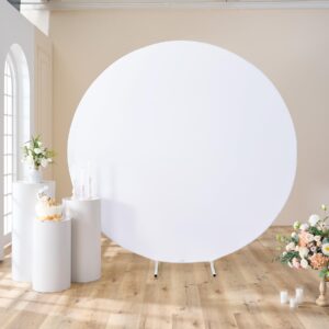 7.2ft pure white round backdrop cover for 7ft /7.2ft circle stand, wrinkle free stretchy circle arch round backdrop cover for party wedding birthday baby shower photography