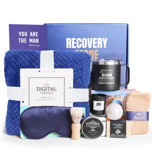 get well soon gifts for men, 10 pieces sick care package for men, unique gifts baskets with throw blanket 14oz insulated mugs for after surgery recovery cancer chemo sympathy inspirational